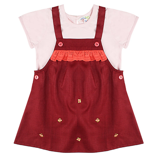 Shoppertree Solid T-shirt With Dungaree Set