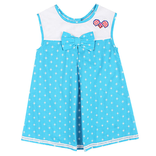 Shoppertree Sky-blue Printed Aline Dress