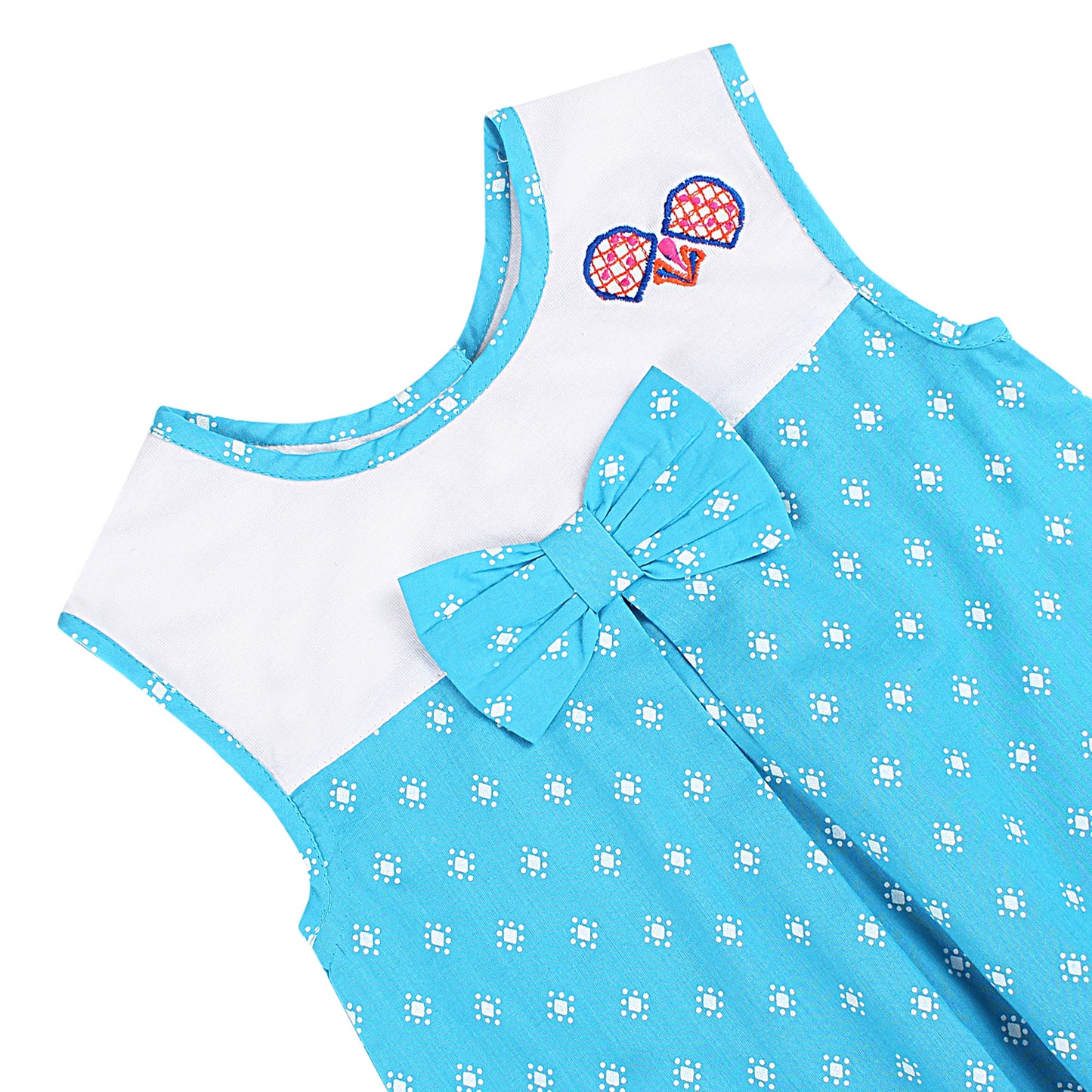 Shoppertree Sky-blue Printed Aline Dress