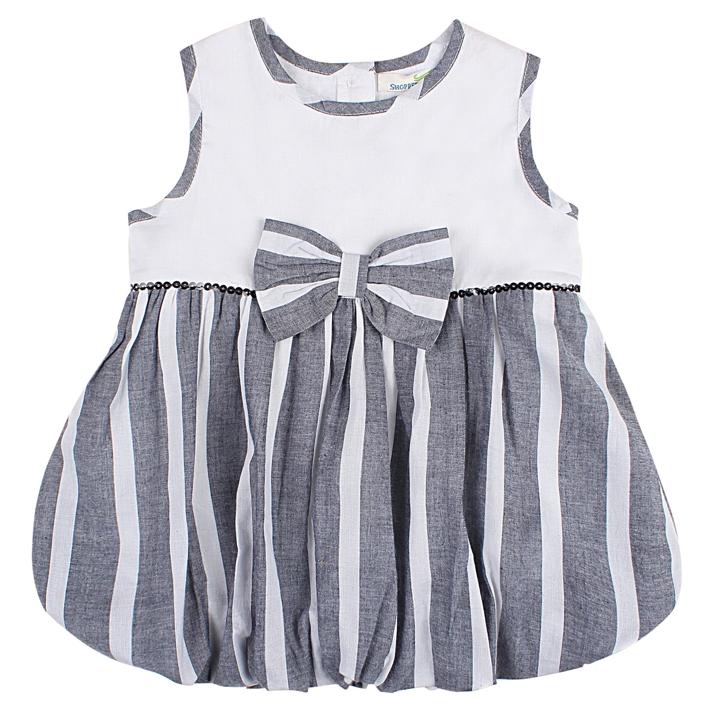 Shoppertree White & Grey Striped Balloon Dress