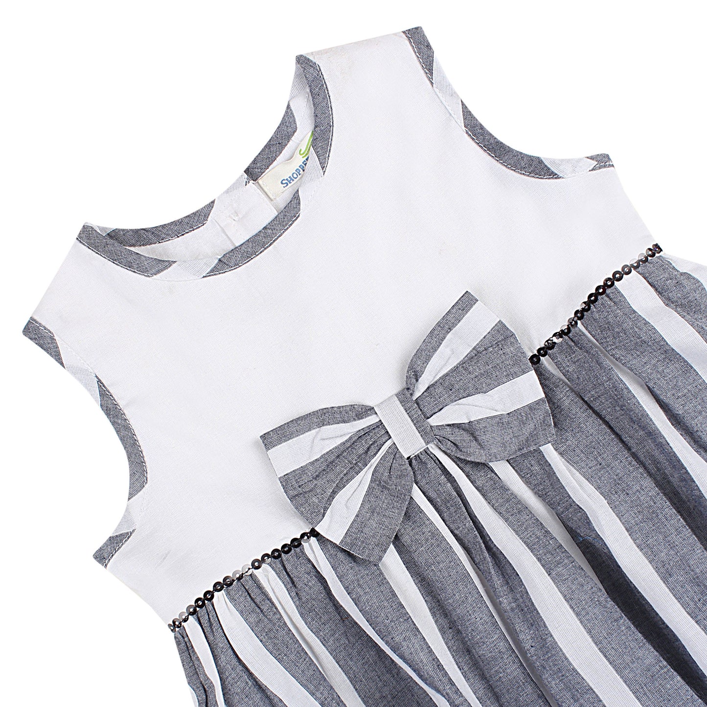 Shoppertree White & Grey Striped Balloon Dress