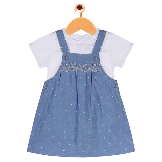 Trend Light Blue Embroidered Dungaree With Cotton Hosiery T-shirt