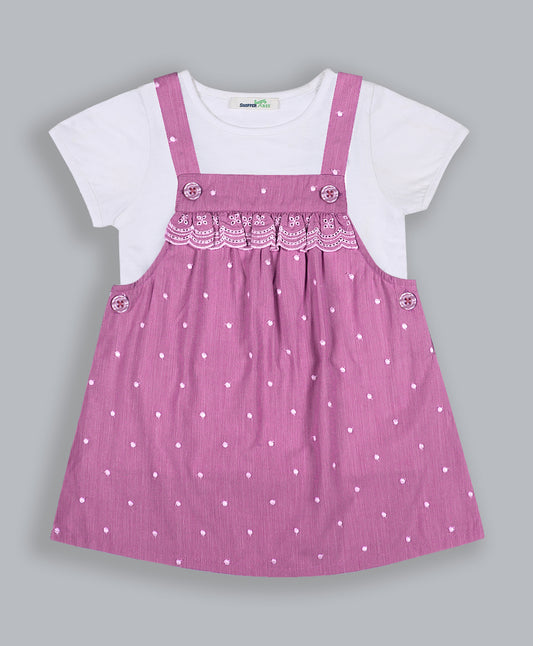 Shoppertree Pink Embroidered Dungaree set for girl's