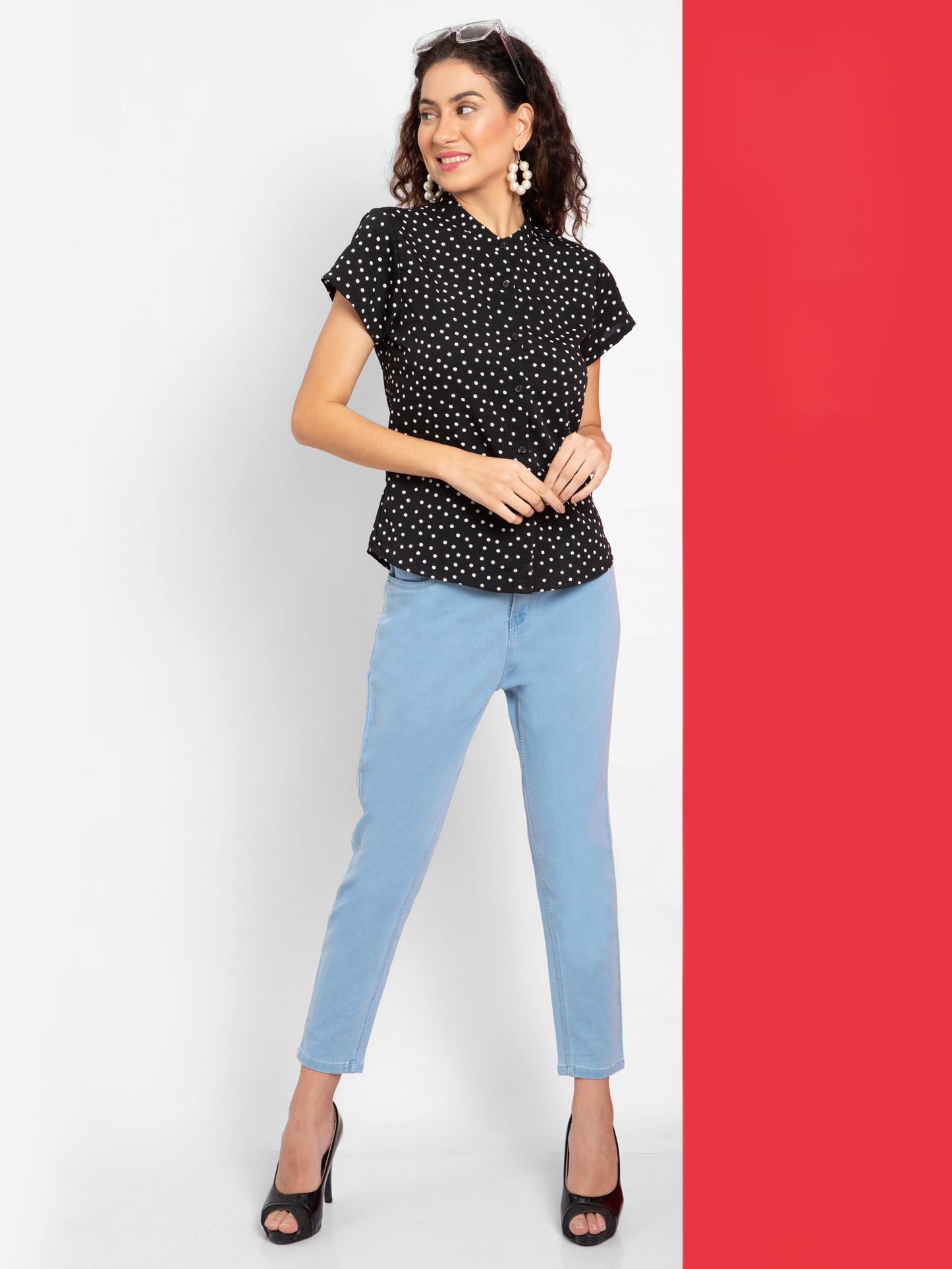 Shoppertree Black  Polka Dotted Top