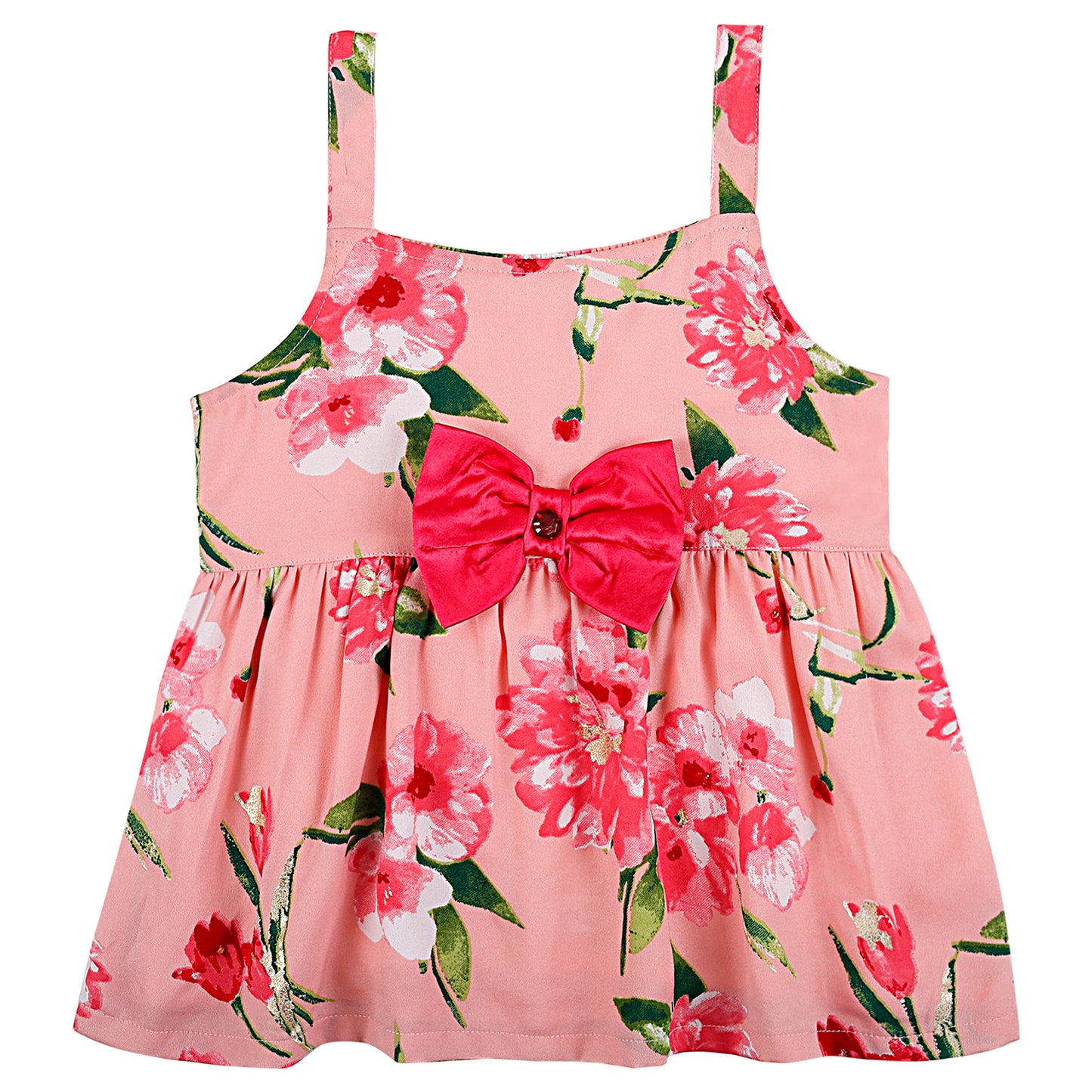SHOPPERTREE Peach Floral Printed Party Frock – Sweetness in Every Stitch
