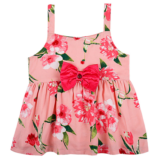 SHOPPERTREE Peach Floral Printed Party Frock – Sweetness in Every Stitch