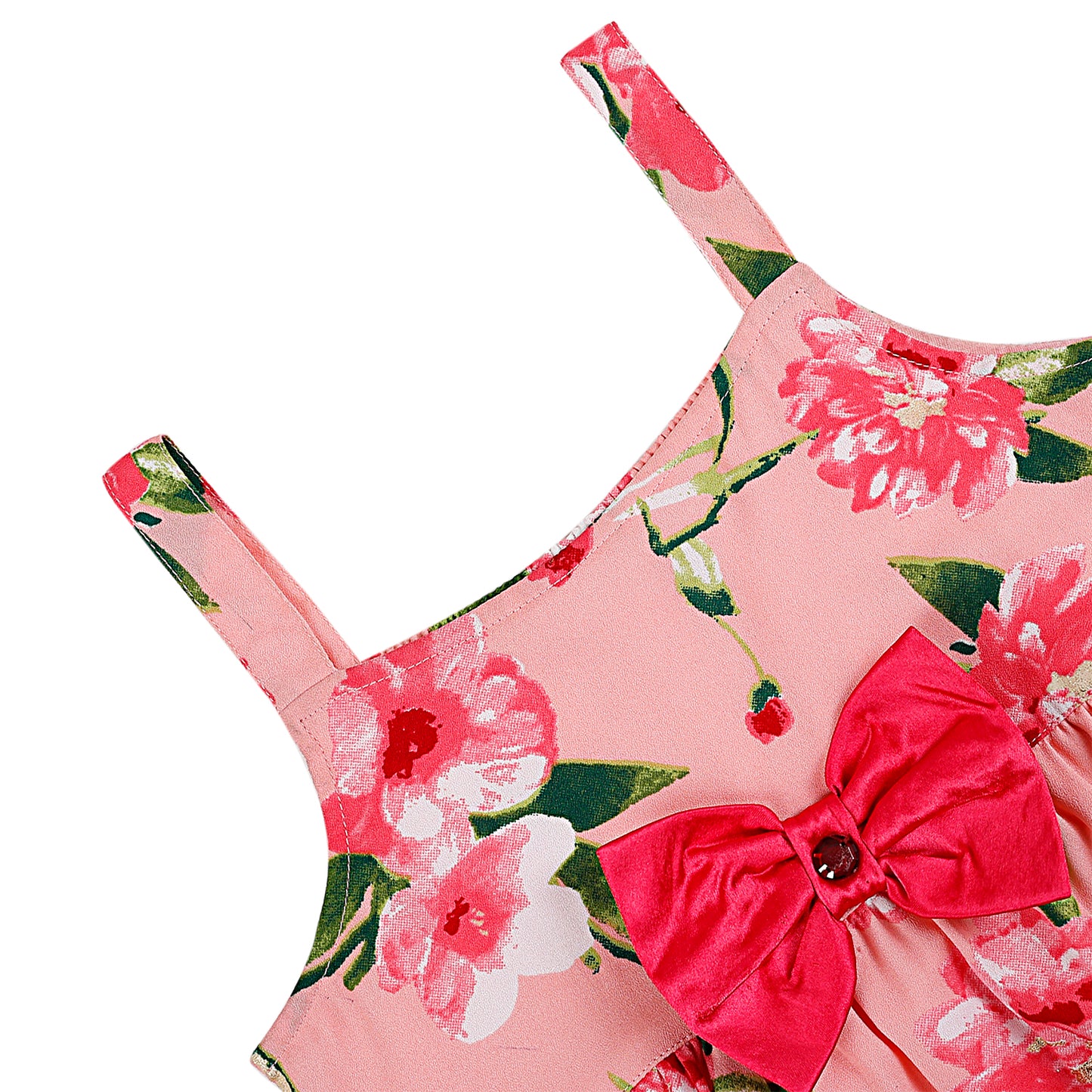 SHOPPERTREE Peach Floral Printed Party Frock – Sweetness in Every Stitch