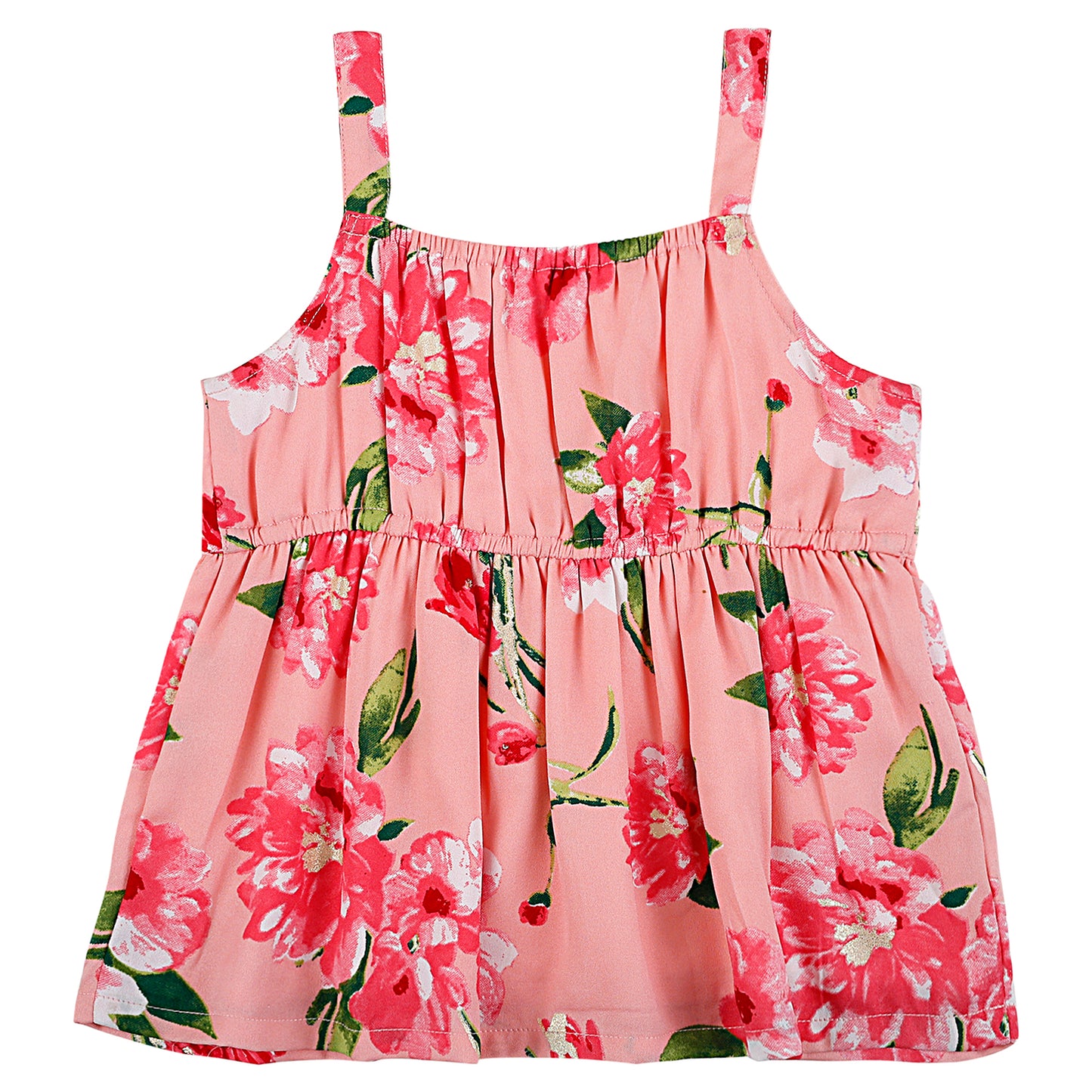 SHOPPERTREE Peach Floral Printed Party Frock – Sweetness in Every Stitch