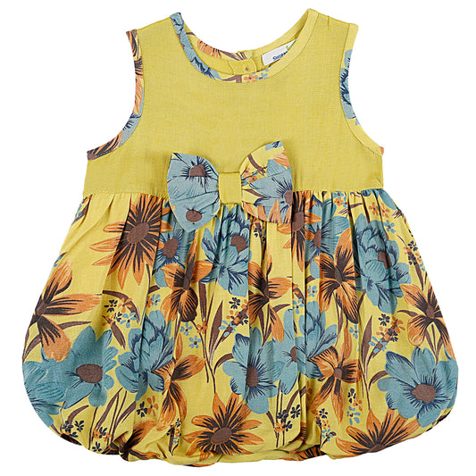 SHOPPERTREE Rayon Floral Printed Balloon Dress for Girls – Yellow