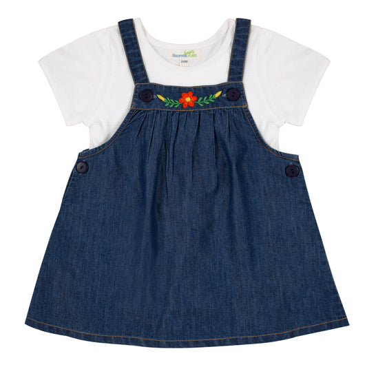 Shoppertree Blue Denim Dungaree With Cotton Hosiery T-shirt