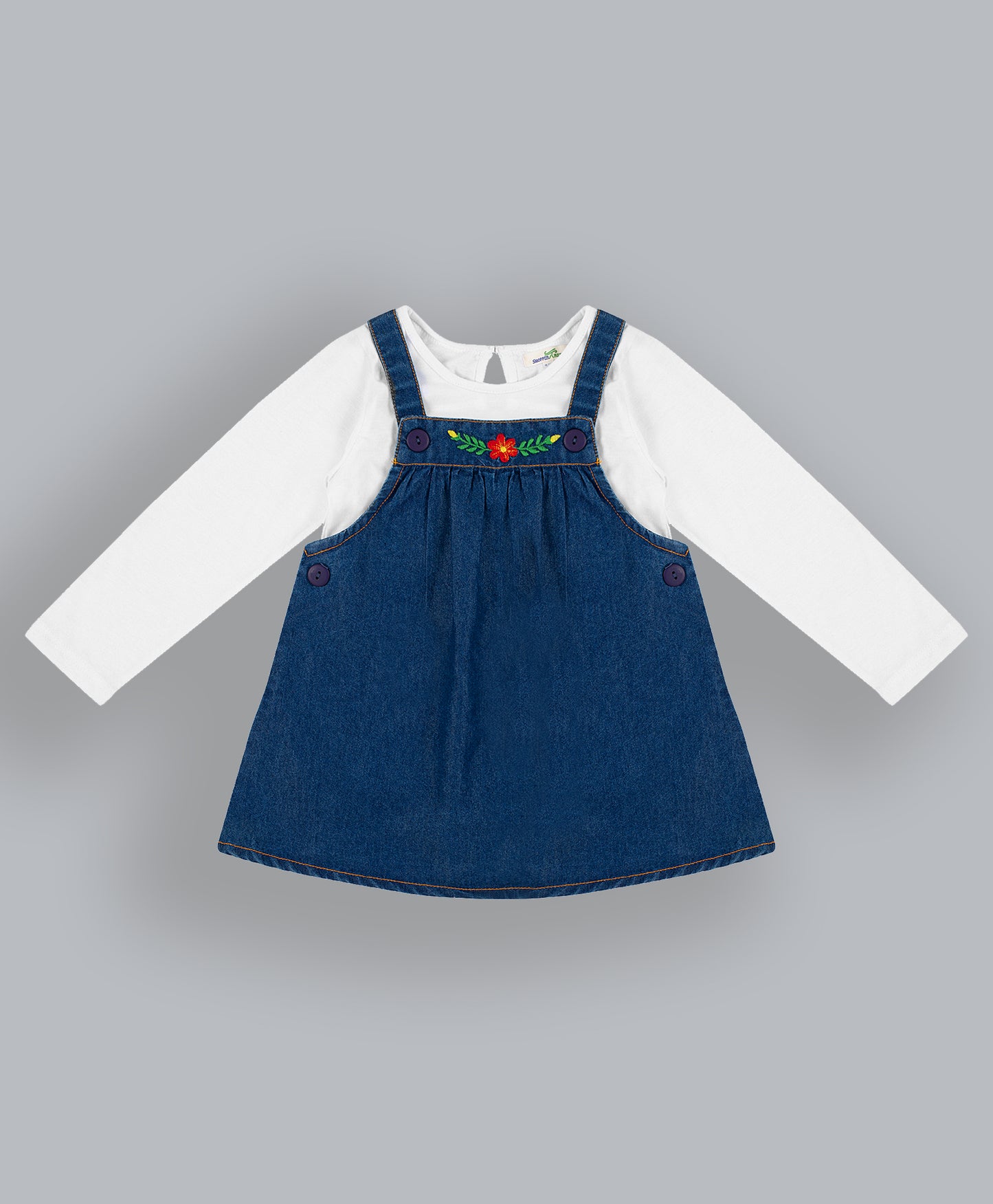 Shoppertree Blue Denim Dungaree with Full-Sleeve T-shirt