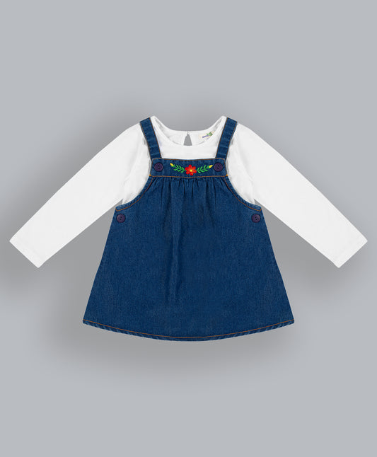 Shoppertree Blue Denim Dungaree with Full-Sleeve T-shirt
