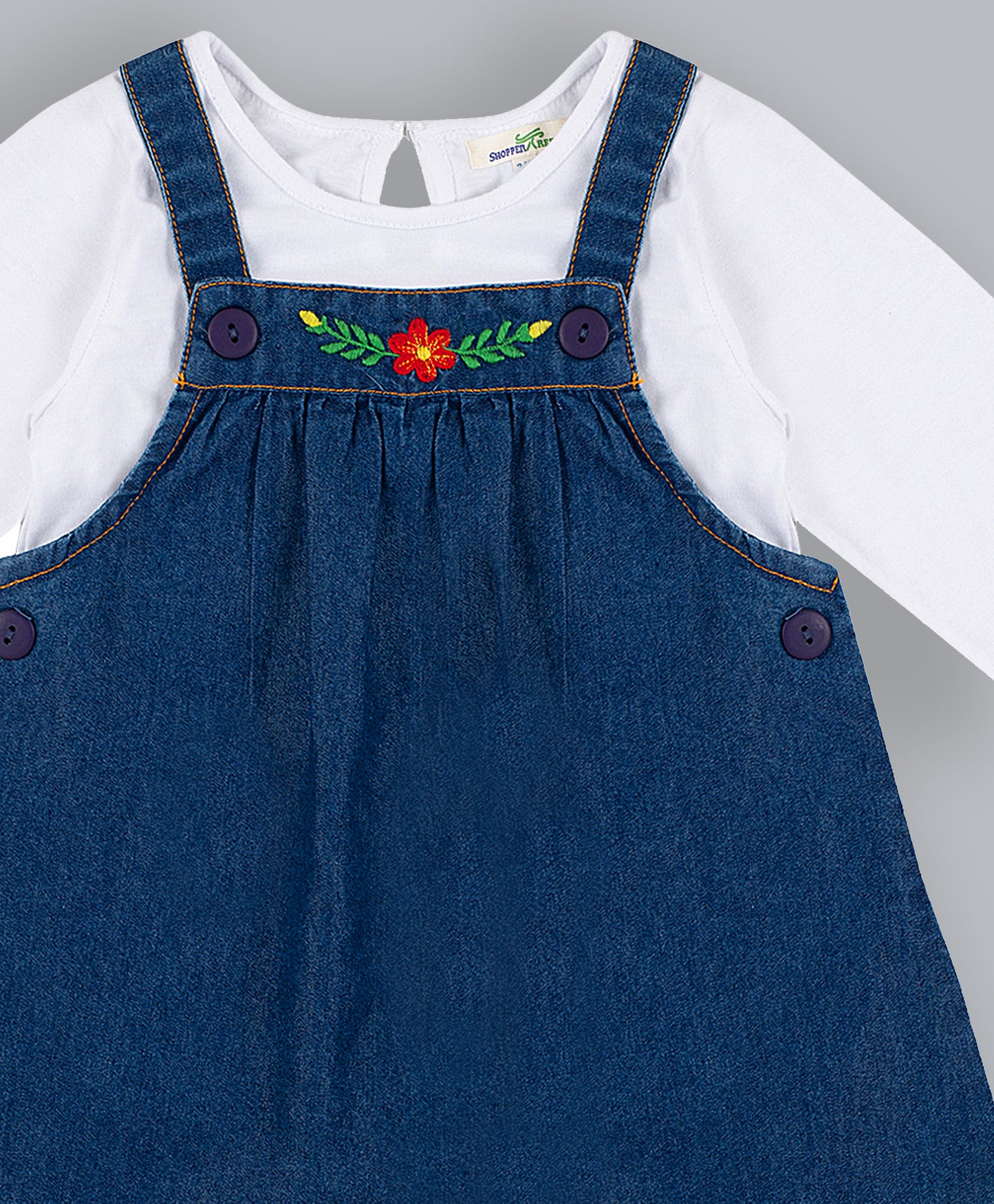 Shoppertree Blue Denim Dungaree with Full-Sleeve T-shirt