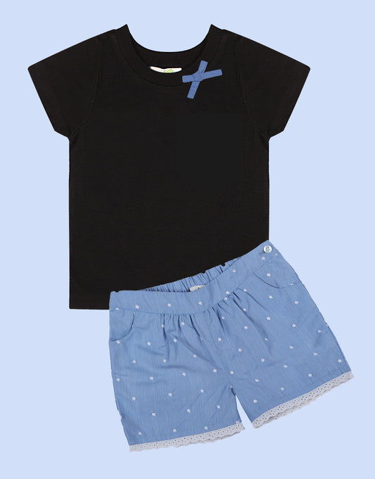 Shoppertree Light Blue Embroidered T-shirt and Short set