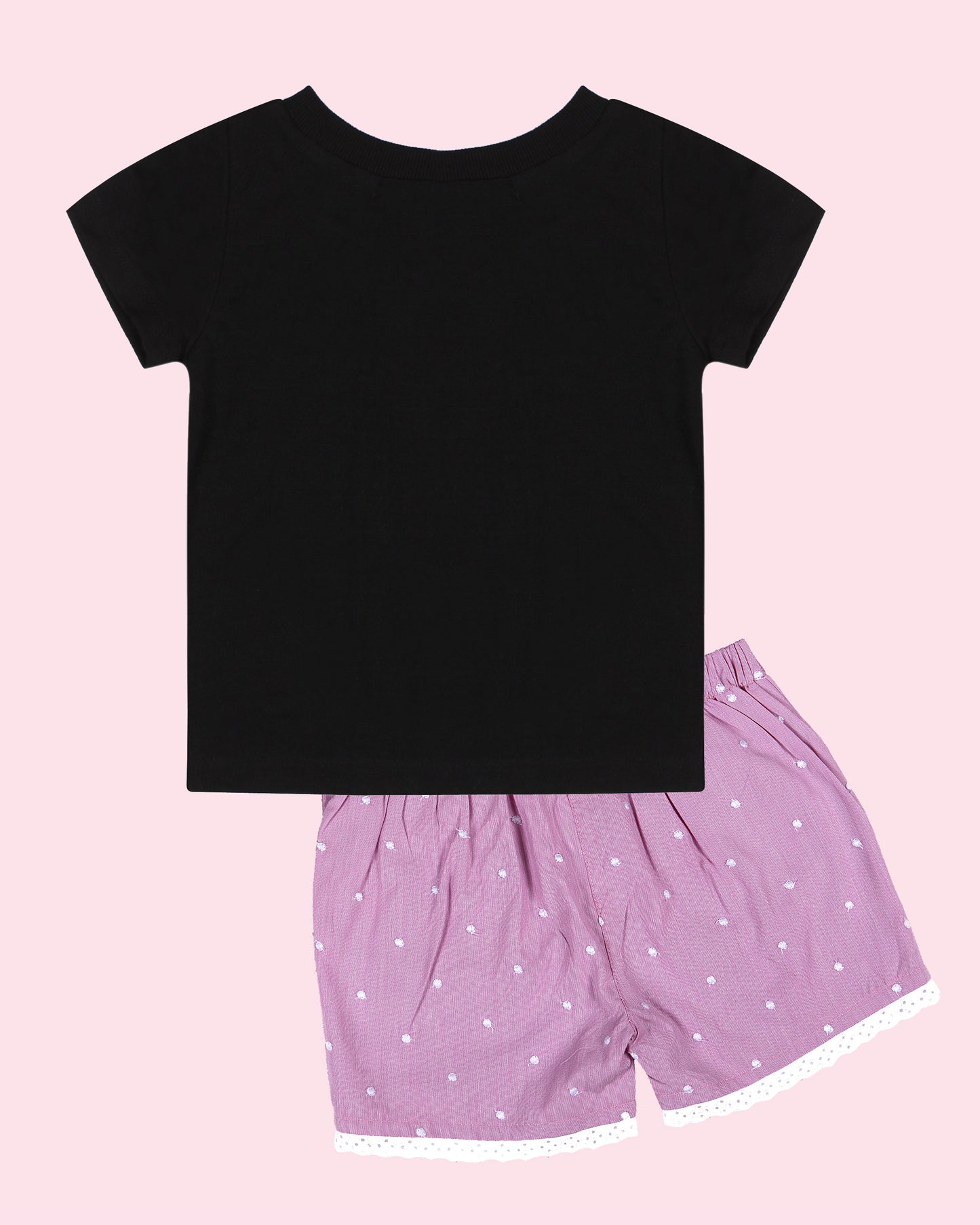 Shoppertree Light Pink Embroidered T-shirt and Short set