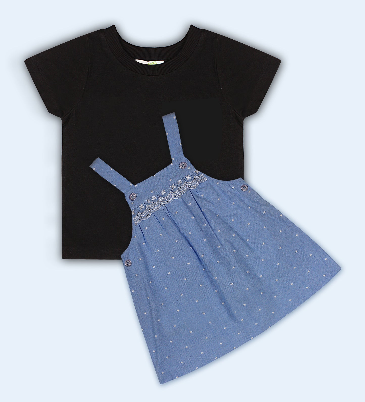 Shoppertree Light Blue Embroidered T-shirt and Dungaree set