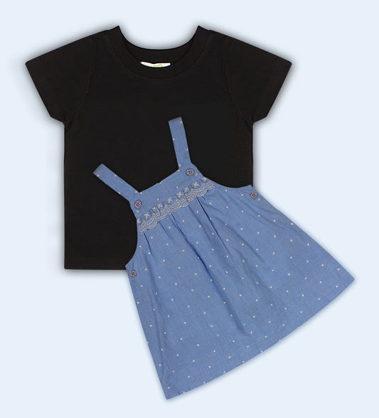 Shoppertree Light Blue Embroidered T-shirt and Dungaree set
