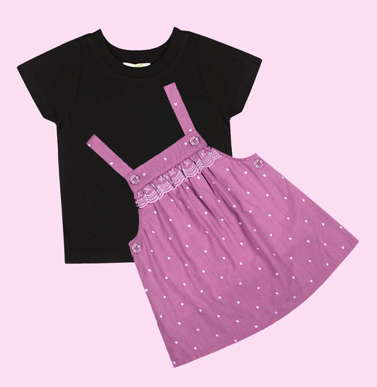 Shoppertree Light Pink Embroidered T-shirt and Dungaree set