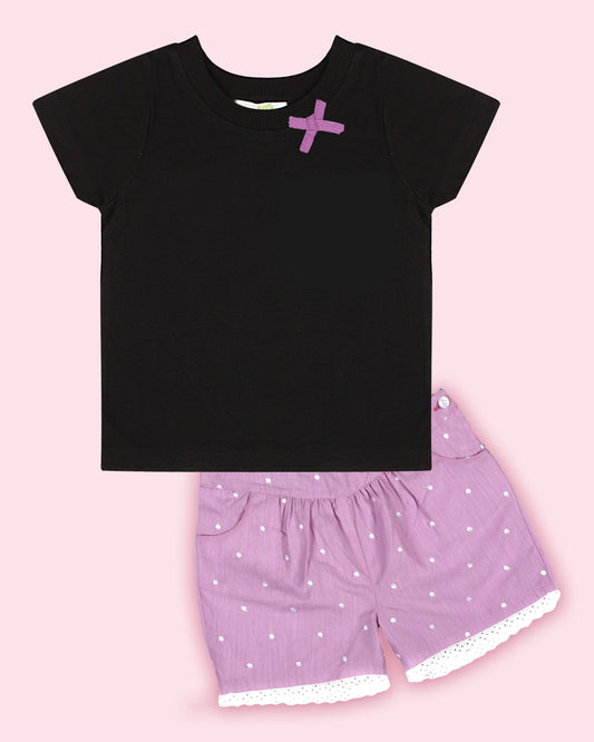 Shoppertree Light Pink Embroidered T-shirt and Short set