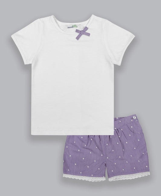 Shoppertree Purple Emboidered Dungree set for girl's