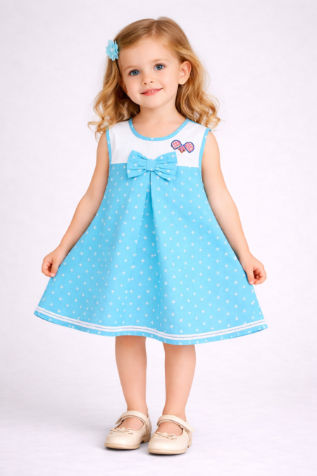 SHOPPERTREE Sky Blossom Cotton A-Line Dress for Girls