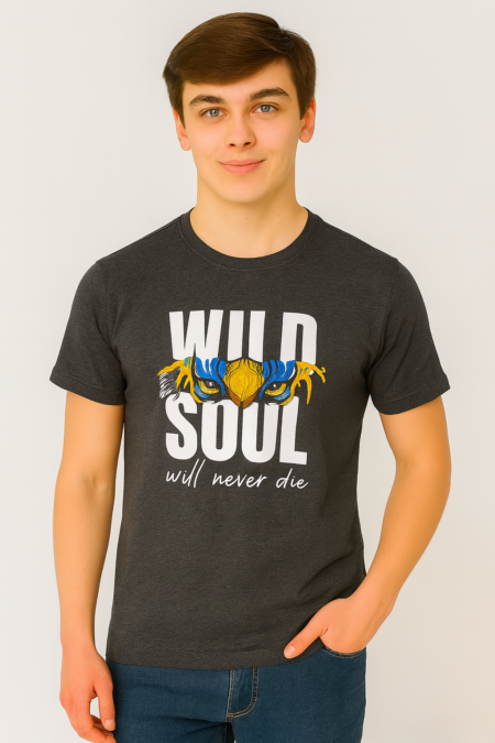 Men?s Charcoal Grey ?Wild Soul? Printed Cotton Hosiery T-Shirt