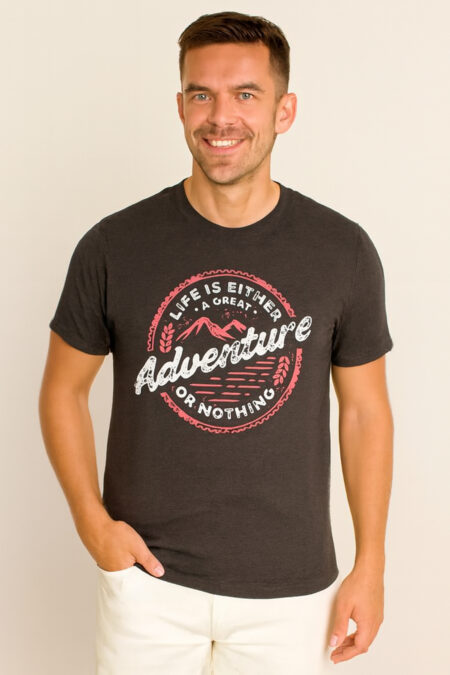 Men's Charcoal Grey Adventure Printed Cotton Hosiery T-Shirt