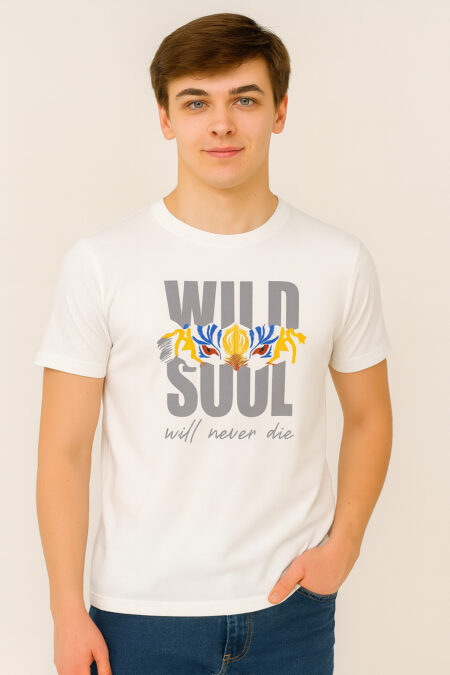 Men?s White ?Wild Soul? Printed Cotton Hosiery T-Shirt