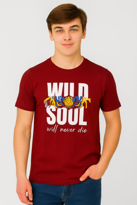 Men?s Maroon ?Wild Soul? Printed Cotton Hosiery T-Shirt
