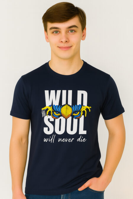 Men?s Navy Blue ?Wild Soul? Printed Cotton Hosiery T-Shirt