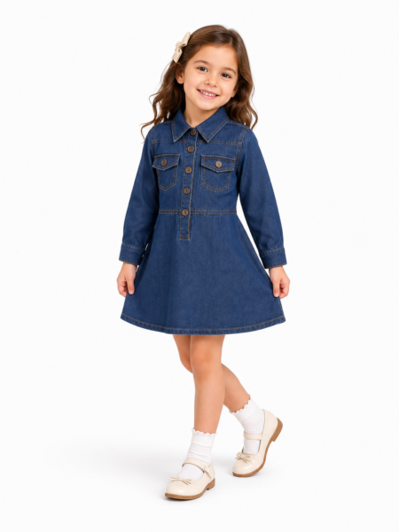 SHOPPERTREE Girls Classic Denim Shirt Dress with Front Pockets