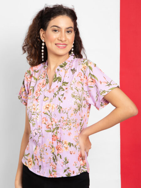 SHOPPERTREE Women?s Lavender Floral Print Rayon Casual Top