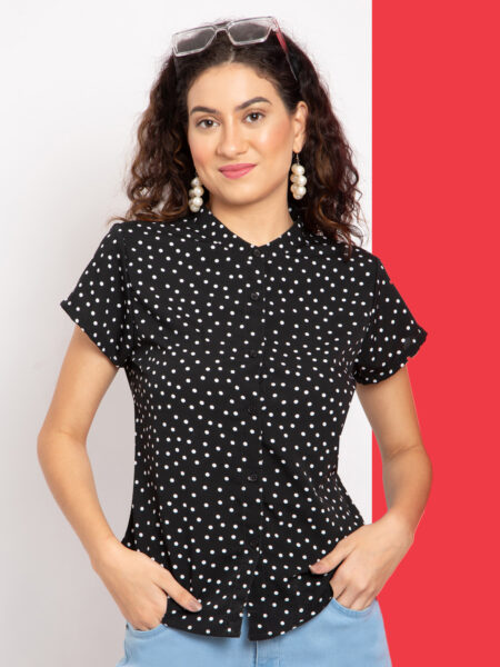 SHOPPERTREE Women?s Black Polka Dot Polyblend Casual Top