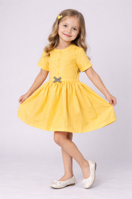 SHOPPERTREE Sunny Glow Polyester Fit & Flare Dress for Girls